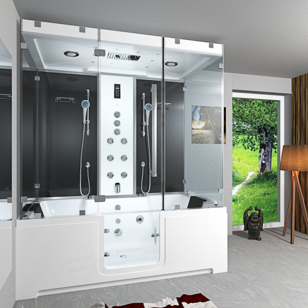 Kombination Badewanne Dusche K88-SW-TH-A-EC-SC-EA Duschtempel 100x180 cm Schlauchreinigung + Scheibenversiegelung