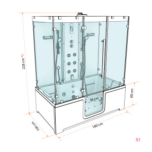 Kombination Badewanne Dusche K88-WS-TH-A-ALL Duschtempel 100x180 cm