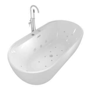 freistehende Badewanne Wanne F29 180x90cm Whirlpool Luft & Wasser mit Armatur AF02