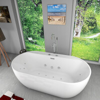 freistehende Badewanne Wanne F29 180x90cm Whirlpool Luft & Wasser mit Armatur AF02