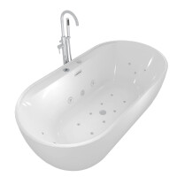 freistehende Badewanne Wanne F29 180x90cm Whirlpool Luft & Wasser mit Armatur AF02