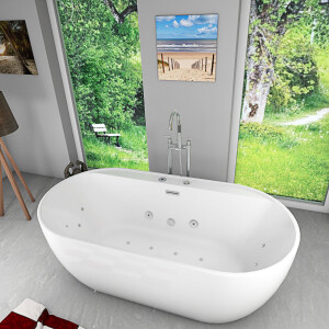 freistehende Badewanne Wanne F29 180x90cm Whirlpool Luft & Wasser mit Armatur AF03