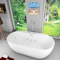 freistehende Badewanne Wanne F29 180x90cm Whirlpool Luft & Wasser mit Armatur AF04