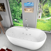 freistehende Badewanne Wanne F29 180x90cm Whirlpool Luft & Wasser mit Armatur AF05