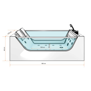 Whirlpool Pool Badewanne Wanne W40-ALL 180x120cm Reinigungsfunktion