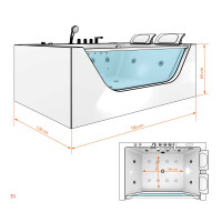 Whirlpool Pool Badewanne Wanne W42-L-SC-EA 180x120cm Reinigungsfunktion aktive Schlauch-Reinigung