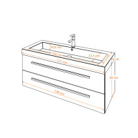Waschtisch mit Waschbecken, City 101 120cm Eiche hell