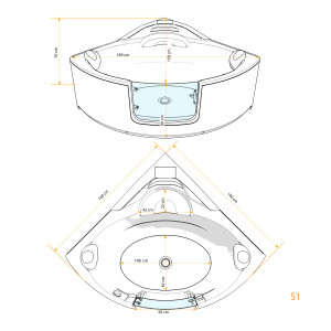 Pool Badewanne Eckwanne Wanne S60 140x140cm mit Tür Walk-in-Pool