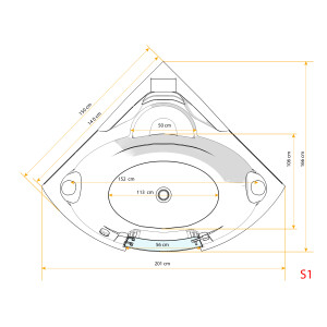 Pool Badewanne Eckwanne Wanne S70-TH 150x150cm mit Tür Walk-in-Pool