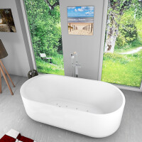 freistehende Badewanne Wanne Whirlpool F16 170x80cm mit Luftmassage mit Armatur AF05