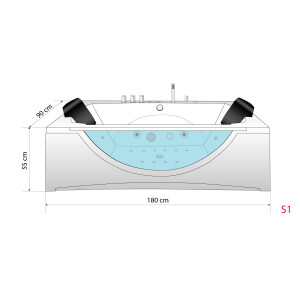 Whirlpool Pool Badewanne Wanne W81-B-SC 180x90cm mit Farblicht, aktive Schlauch-Reinigung
