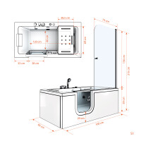 Seniorendusche Kombi Duschkabine Whirlpool Seniorenwanne mit Tür S15D-WP-EH-L-ALL 160x85x215 cm
