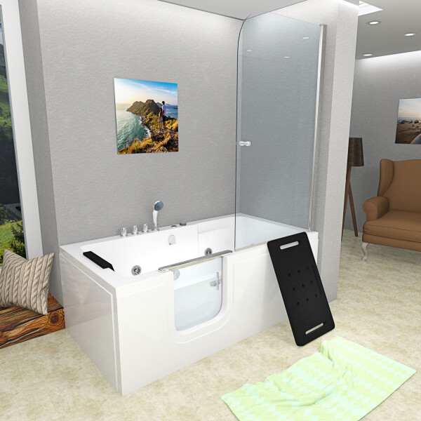 Seniorendusche Kombi Duschkabine Whirlpool Seniorenwanne mit Tür S15D-WP-TH-L-ALL 160x85x215 cm