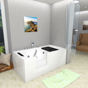 Seniorendusche Kombi Duschkabine Whirlpool Seniorenwanne mit Tür S15D-WP-TH-L-ALL 160x85x215 cm