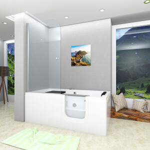 Seniorendusche Kombi Duschkabine Whirlpool Seniorenwanne mit Tür S15D-WP-R-ALL 85x160x215 cm