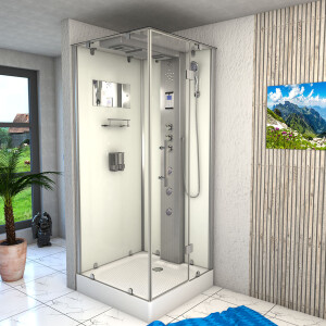 Dampfdusche Duschtempel Sauna Dusche Duschkabine D38-20R3 100x100cm OHNE 2K Scheiben Versiegelung