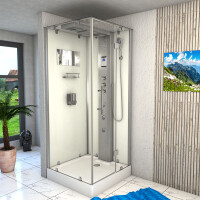 Dampfdusche Duschtempel Sauna Dusche Duschkabine D38-20R3-EC 100x100cm MIT 2K Scheiben Versiegelung
