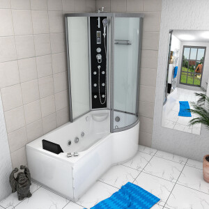 Kombination Whirlpool Dusche K50-L01-WP Wanne 170x100 cm ohne 2K Scheiben Versiegelung