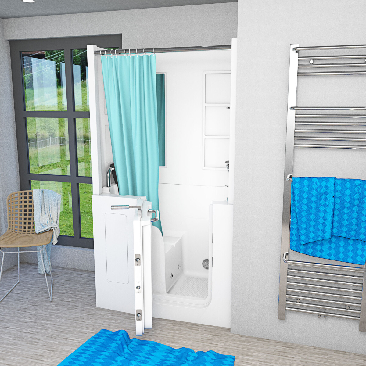 Seniorendusche und Kombination Wanne mit Whirlpool S08D-WP-C-L 110x68x205cm