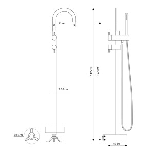 freistehende Badewanne F26 170x80cm Whirlpool Luft & Wasser mit Armatur AF04