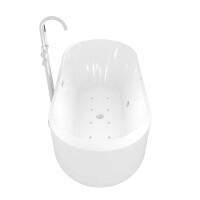 freistehende Badewanne Wanne Whirlpool F16 170x80cm mit Luftmassage mit Armatur AF04